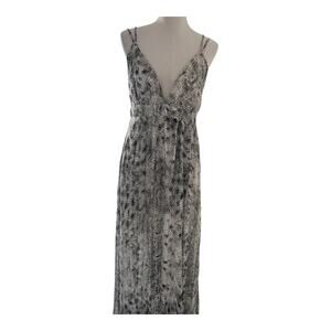 She + Sky Women Size L Gray White Maxi‎ Dress Snake V Neck Summer